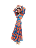 Arriendo de Vestido Cocoota largo naranjo con azul estampado flores