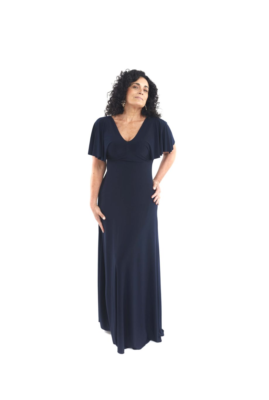 Arriendo de Vestido azul marino manga angel de lycra