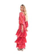 Arriendo de Vestido Cocoota naranjo malva con mangas y vuelos abajo