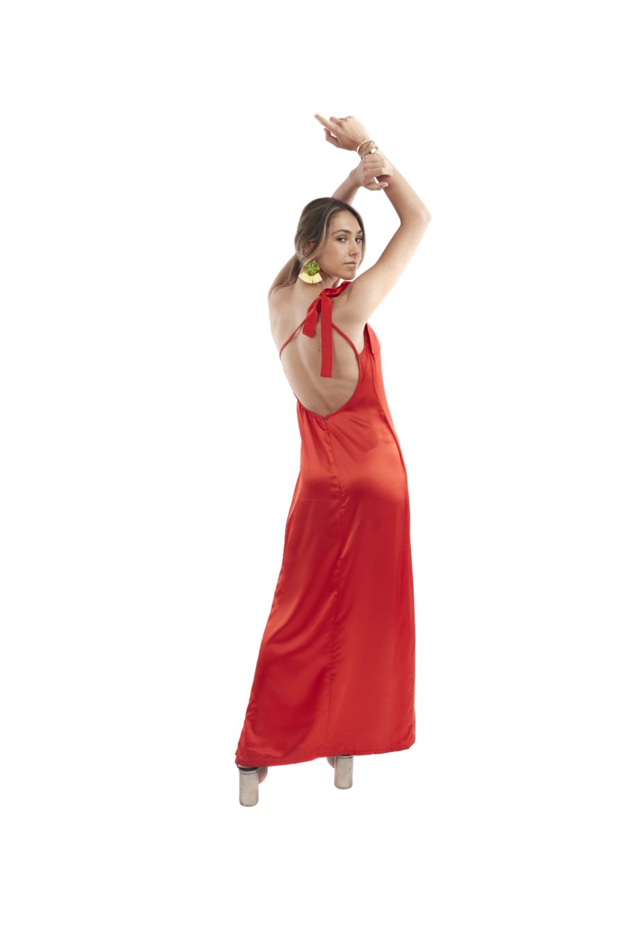 Arriendo de Vestido color rojo largo un hombro tira cruzada espalda