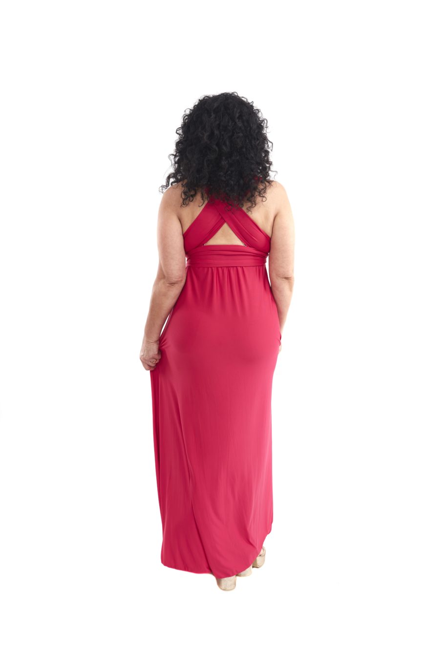 Arriendo de Vestido fucsia largo multiforma de lycra