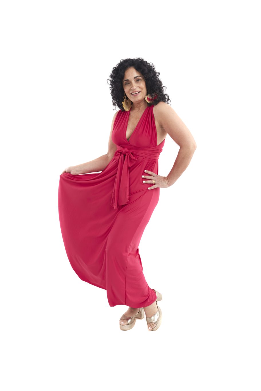 Arriendo de Vestido fucsia largo multiforma de lycra