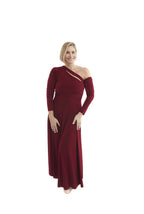 Arriendo de Vestido largo burdeo asimétrico manga larga