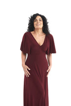 Arriendo de Vestido largo burdeo oscuro manga angel lycra