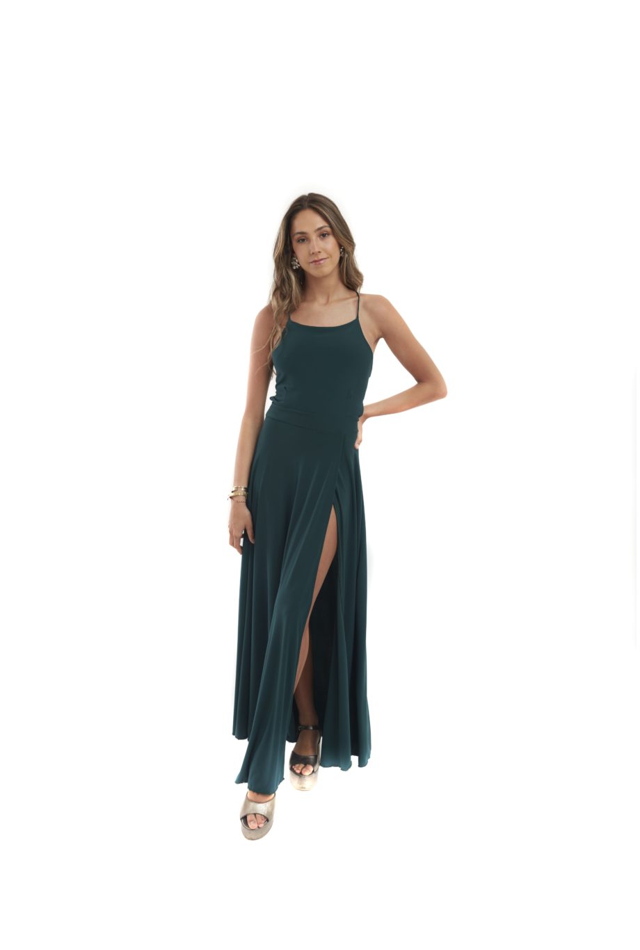 Arriendo de Vestido largo verde oscuro con amarre en espalda