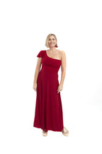 Arriendo de Vestido largo lycra rojo italiano con un hombro