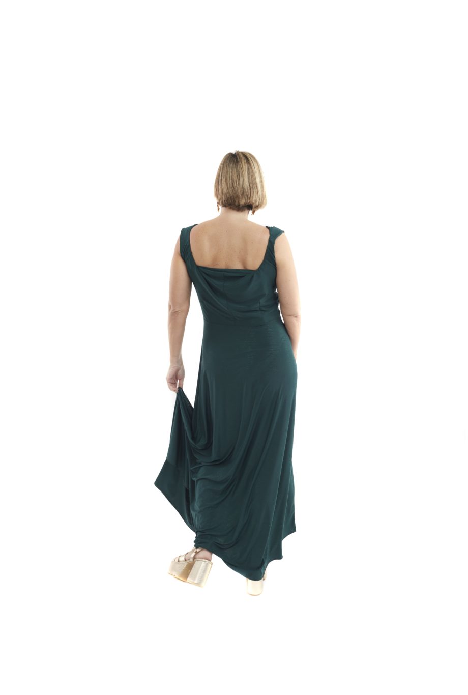 Arriendo de Vestido largo lycra verde oscuro con brillo