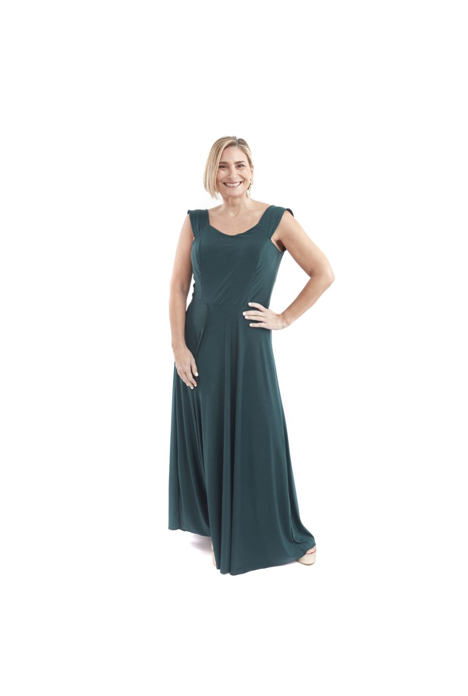 Arriendo de Vestido largo lycra verde oscuro con brillo