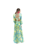 Arriendo de Vestido largo verde limón y celeste con hoyos cintura