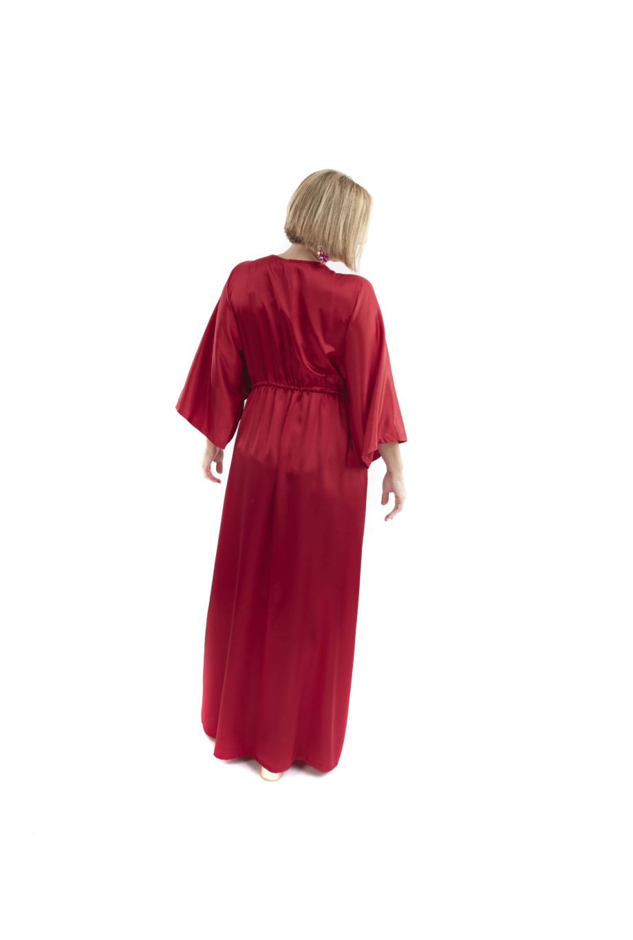 Arriendo de Vestido largo rojo italiano mangas escote en V amarre adelante