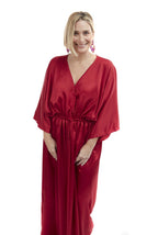 Arriendo de Vestido largo rojo italiano mangas escote en V amarre adelante