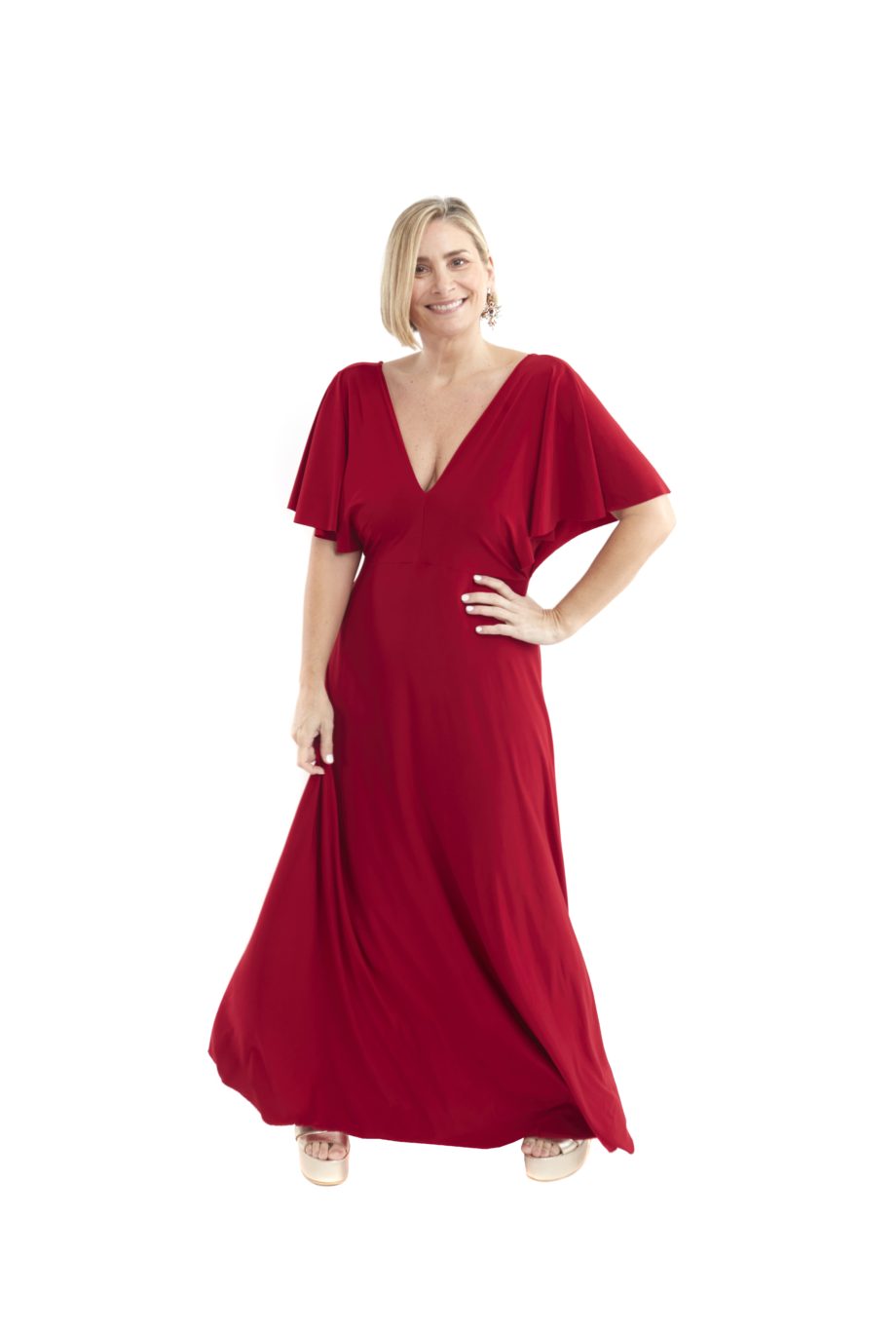 Arriendo de Vestido largo rojo manga angel lycra