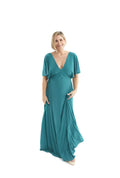 Arriendo de Vestido largo verde petroleo con manguitas de lycra