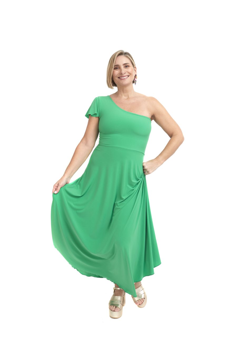 Arriendo de Vestido verde pistacho un hombro largo