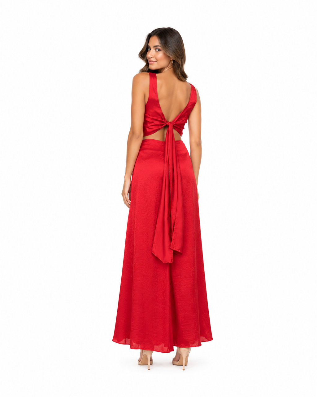 Arriendo de conjunto de dos piezas top y pollera rojo marca Debut