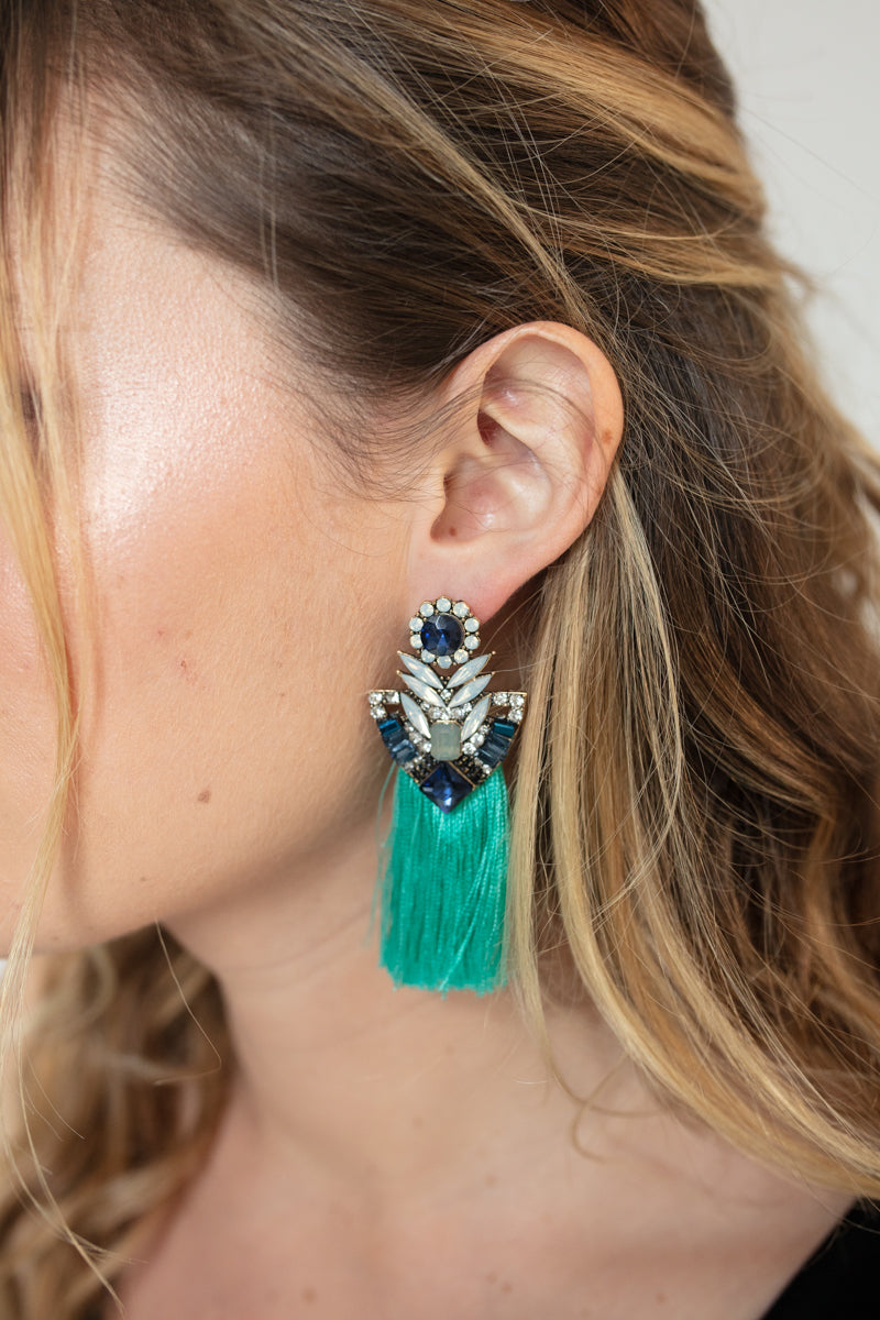 Aros piedras con flecos celestes