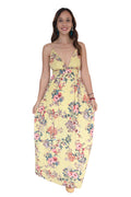 Arriendo de Vestido largo amarillo con flores espalda cruzada