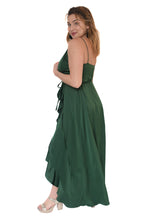 Vestido verde oliva largo con amarre al lado escote en V