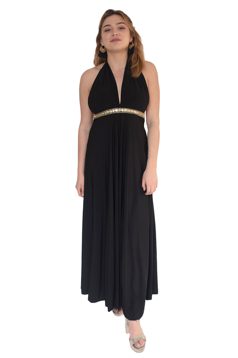Arriendo de Vestido largo negro con cinturón dorado, multiforma