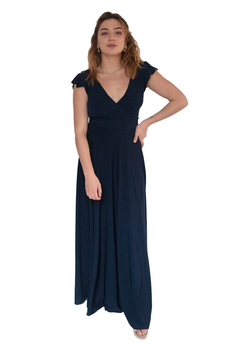 Arriendo de Vestido azul marino largo con mangas escote en V
