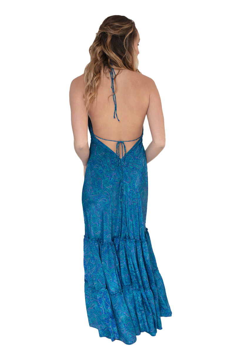 Arriendo de Vestido largo azul con celeste Hippie Chic espalda descubierta