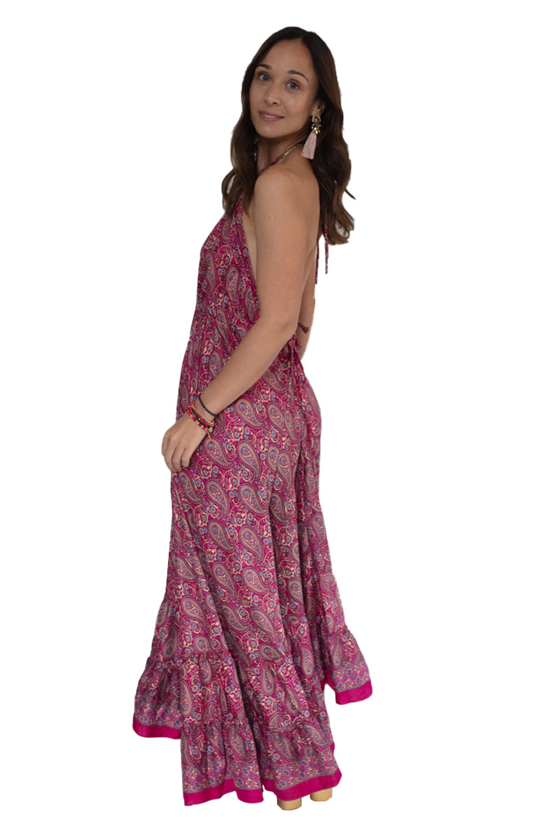 Arriendo de Vestido rosado largo con flores espalda descubierta