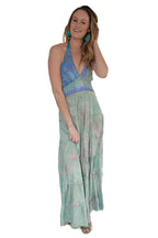 Arriendo de Vestido hippie chic largo celeste con morado y mostacillas