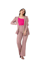 Arriendo de Conjunto de dos piezas, Chaqueta con hombreras y pantalón con estampado de rombos verde, beige y lila