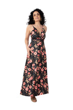 Arriendo de Vestido largo negro con estampado hawaiano de lycra con nudo en escote