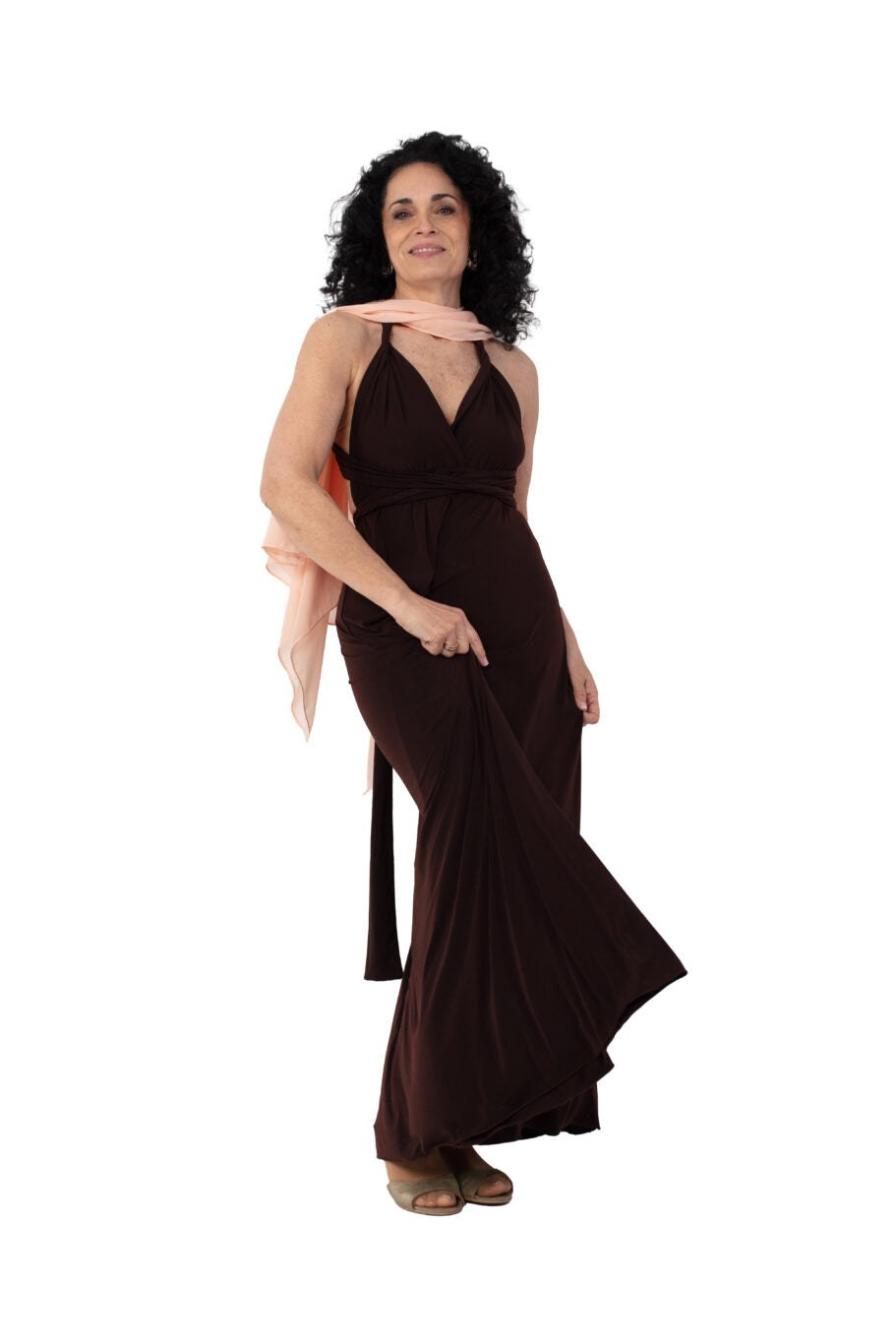 Arriendo de Vestido largo multiforma cafe de lycra