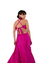 Arriendo de Vestido largo fucsia con tajo adelante y cut out de lycra