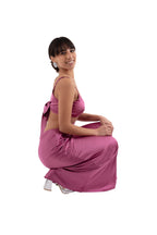 Arriendo de Vestido middie malva rosa con cortes en cintura y pabilos