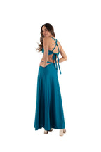 Arriendo de Vestido largo turquesa con tajo adelante y cut out