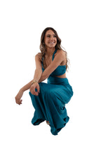 Arriendo de Vestido largo turquesa con tajo adelante y cut out