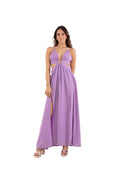 Arriendo de Vestido largo lila tela mas gruesa cut out con argolla en cintura y amarre en espalda