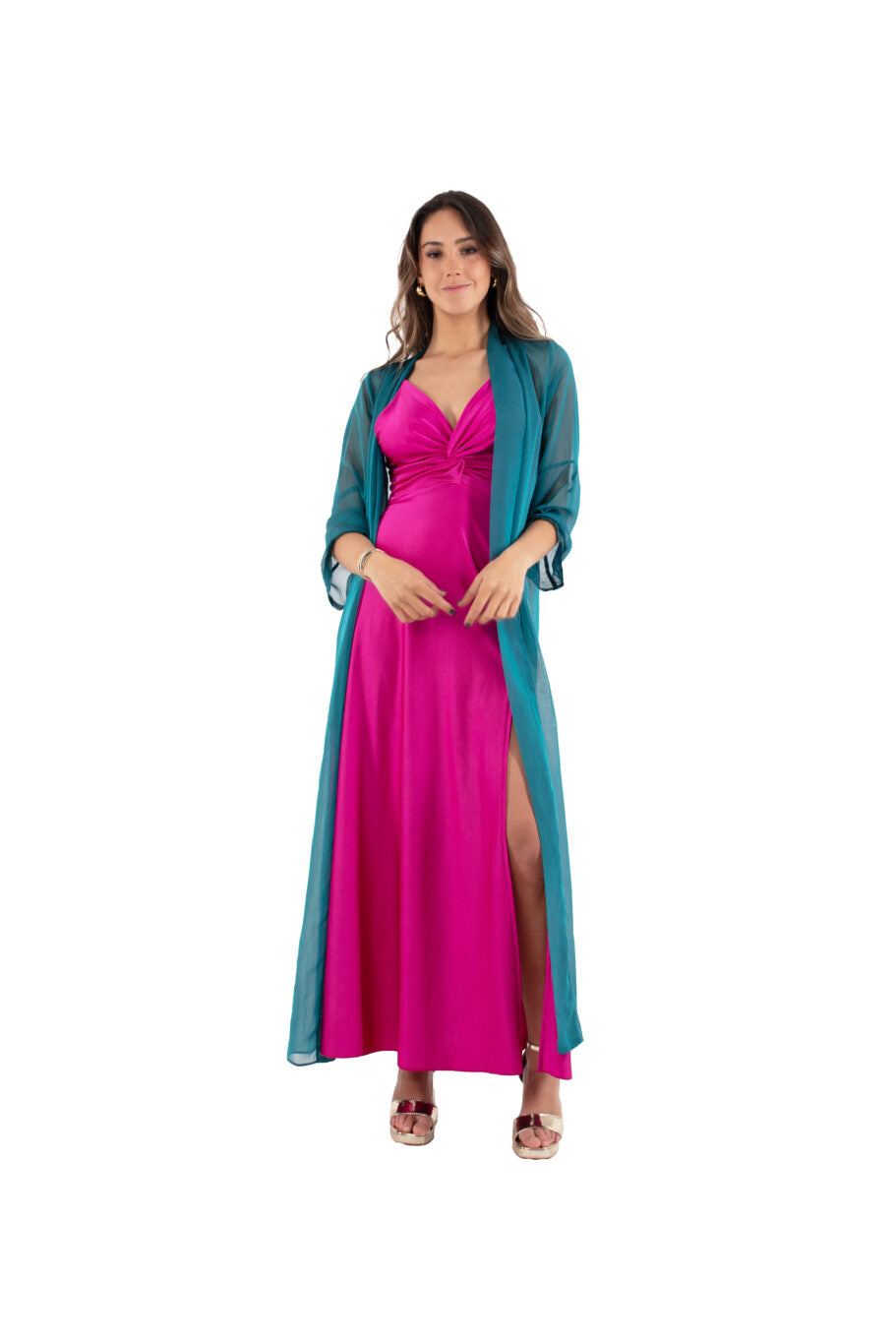 Arriendo de Kimono petroleo de gasa transparente con mangas
