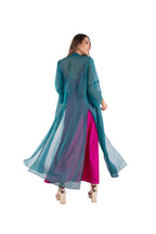 Arriendo de Kimono petroleo de gasa transparente con mangas
