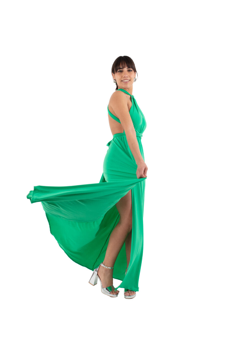 Arriendo de Vestido largo verde cata multiforma de lycra