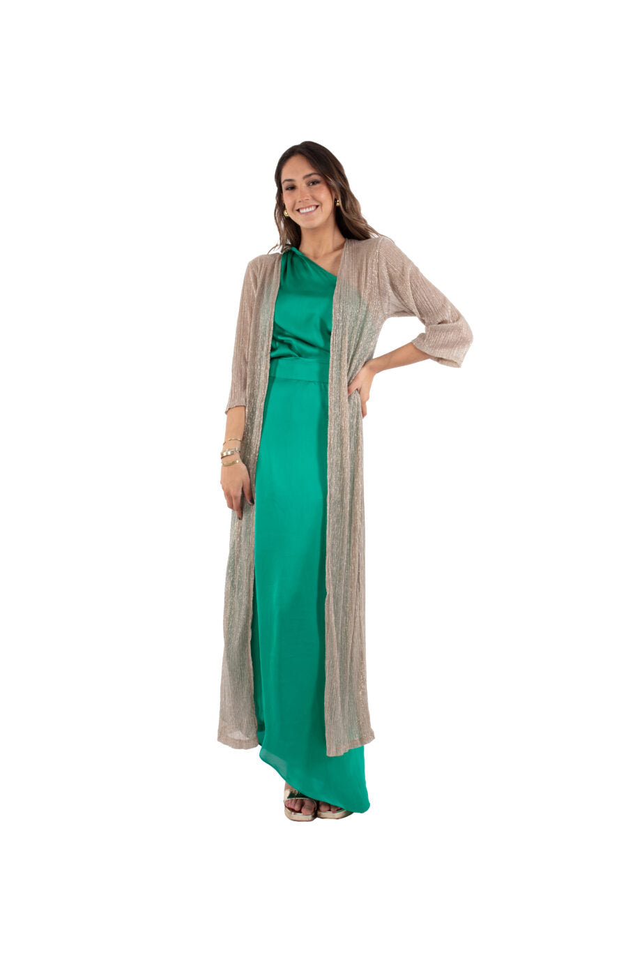 Kimono largo dorado con tajo a los costados