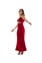 Arriendo de Vestido rojo cut out adelante con pabilos y escote cruzado adelante