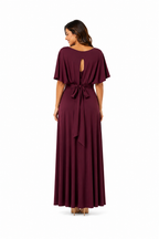 arriendo de vestido largo burdeo con mangas lycra brillante