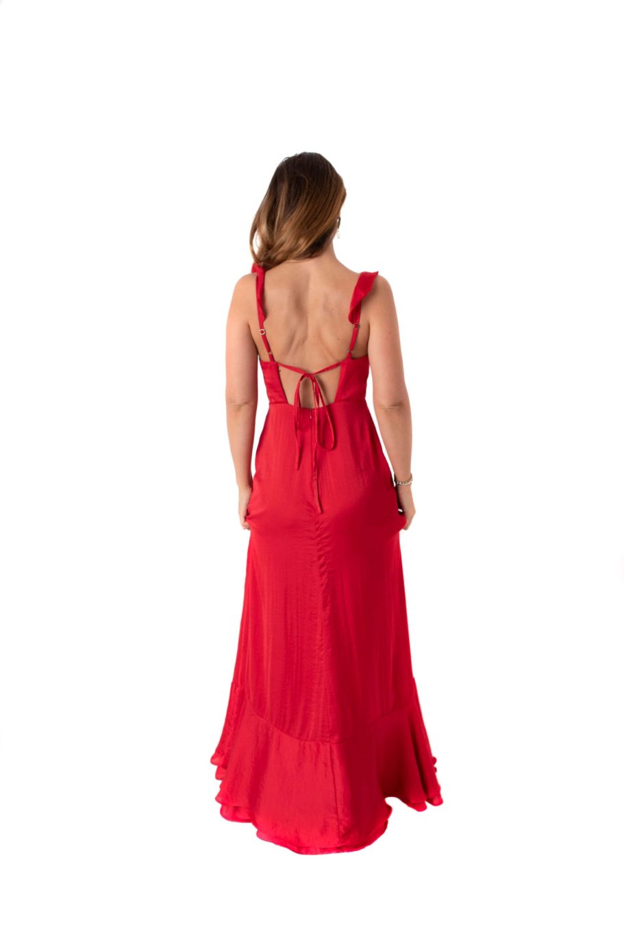 Vestido largo rojo italiano de seda marca Debut - Chic Dress Project