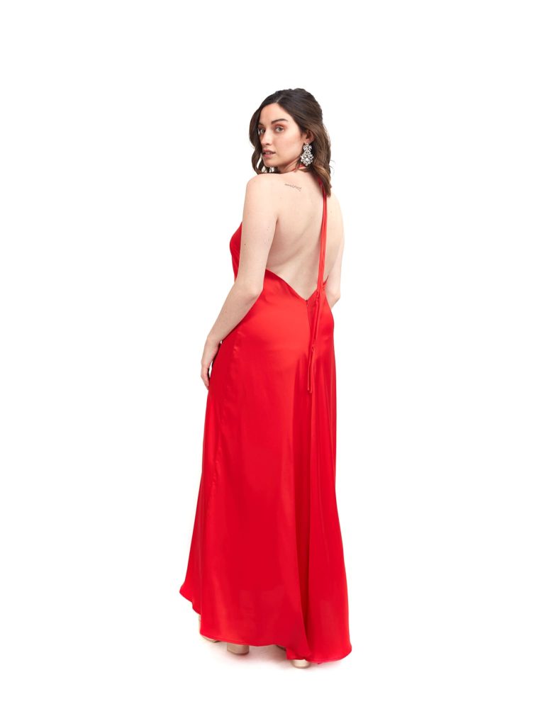 Vestidos largos de chiffon estilo halter con abertura Rojo