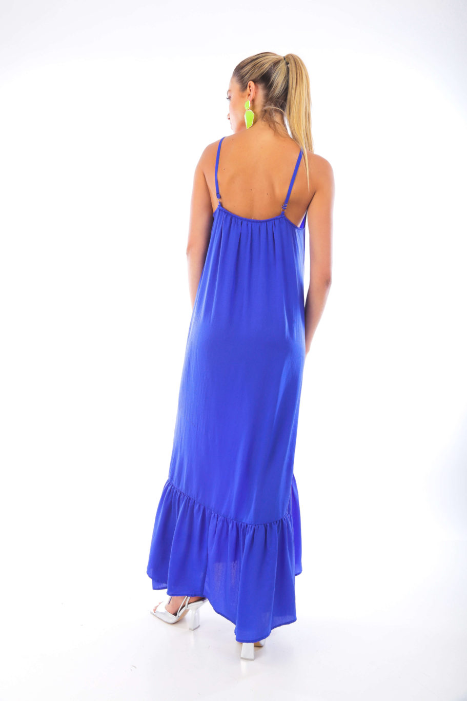 Vestidos largos de chiffon estilo halter con doble tirante Azul Marino